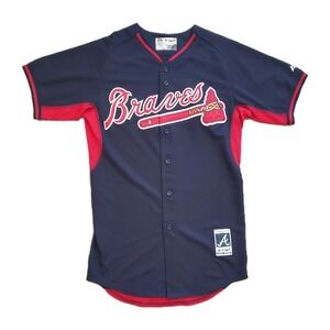 Atlanta Braves Jersey Majestic Size 40 Red Blue Cool Base MLB Baseball Embroider